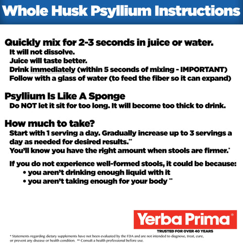 12 oz Psyllium Whole Husks Dietary Fiber J32799