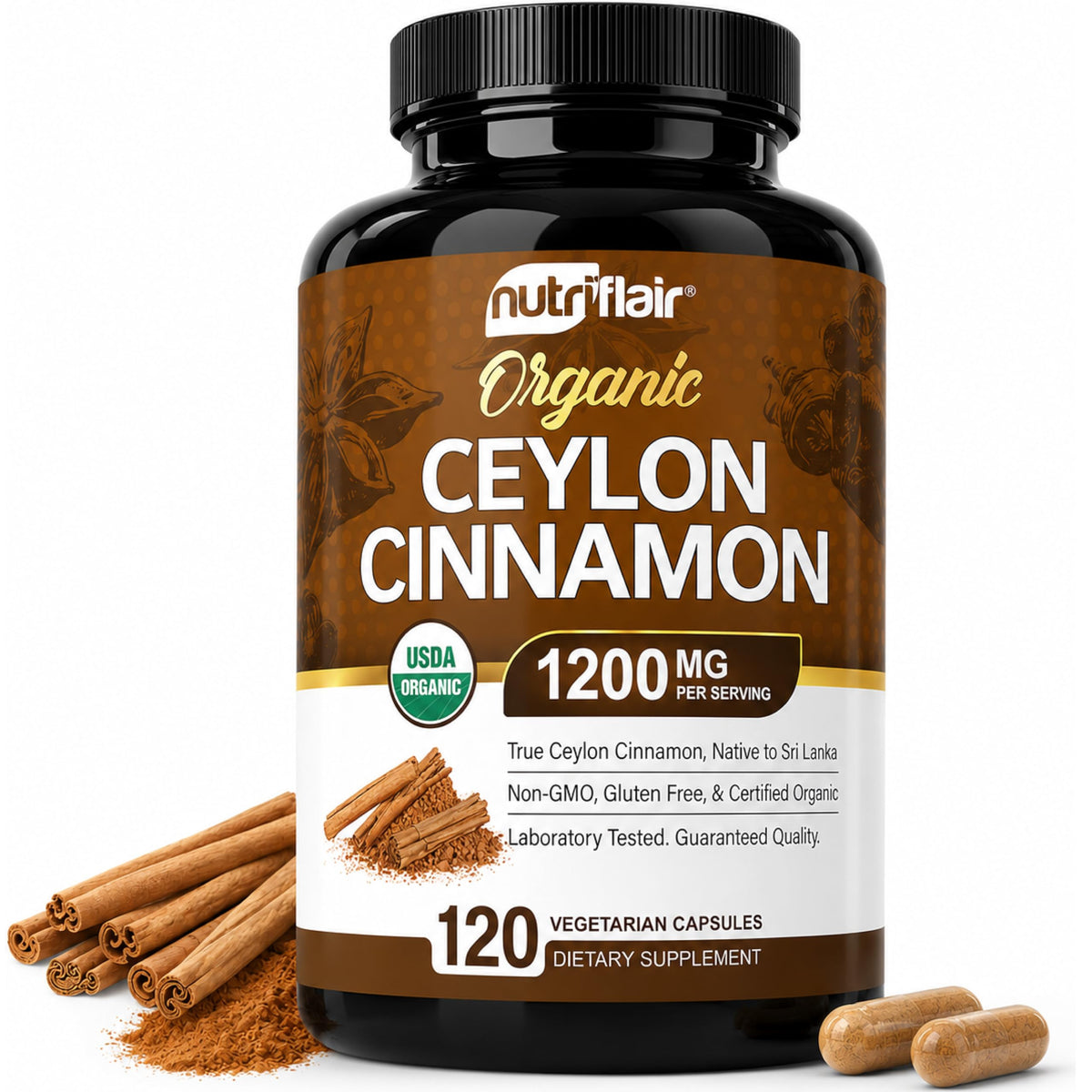 Organic Ceylon Cinnamon 1200mg 120 Capsules I8938