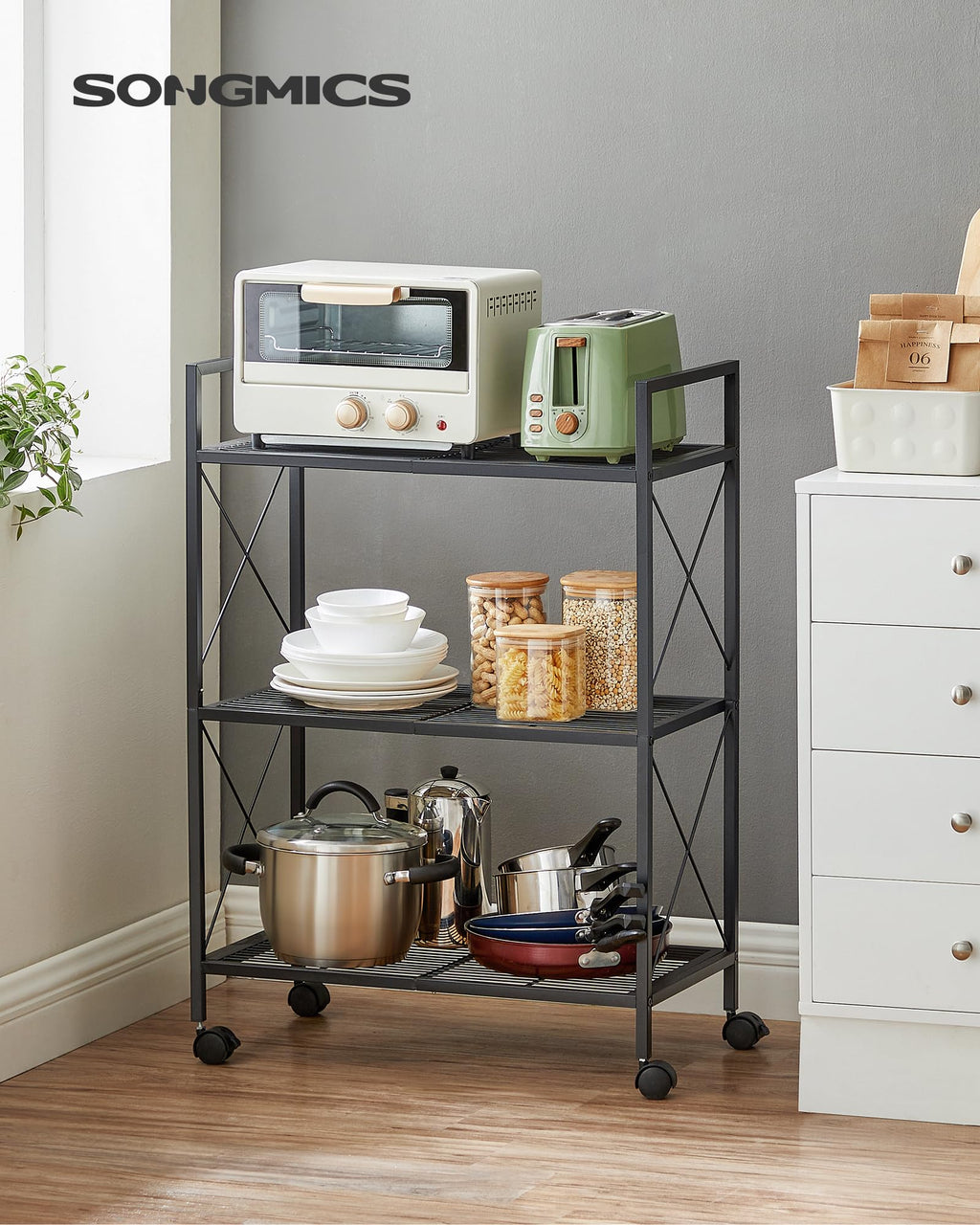 3-Tier Steel Storage Rack with Wheels P616