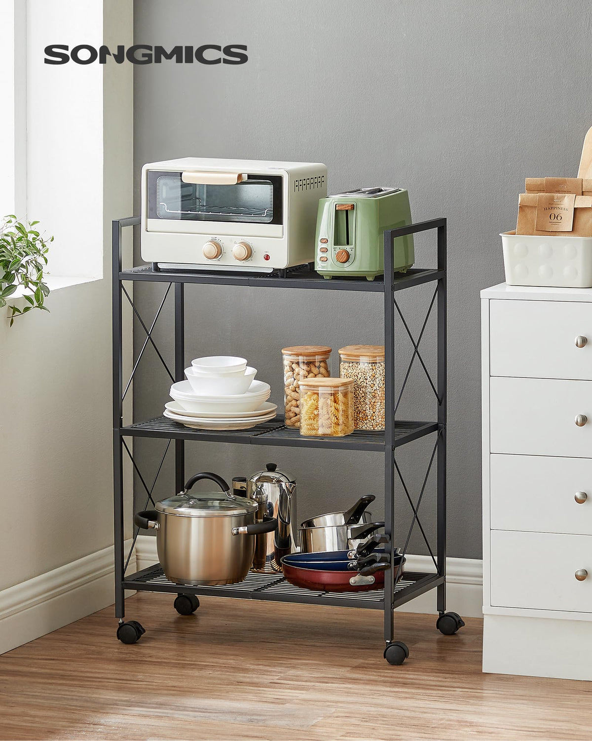 3-Tier Steel Storage Rack with Wheels P616