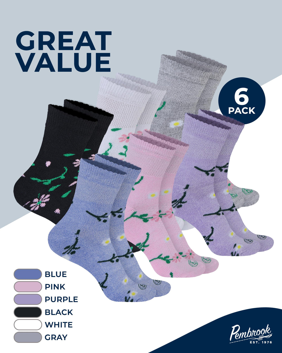 Bamboo Viscose Diabetic Socks 6 Pairs A7279