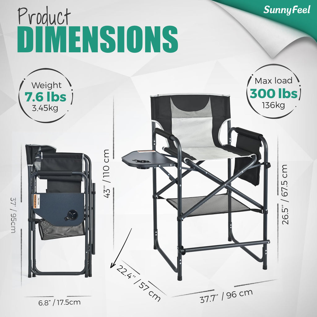 Tall Portable Folding Camping Chair with Side Table and Footrest W15154