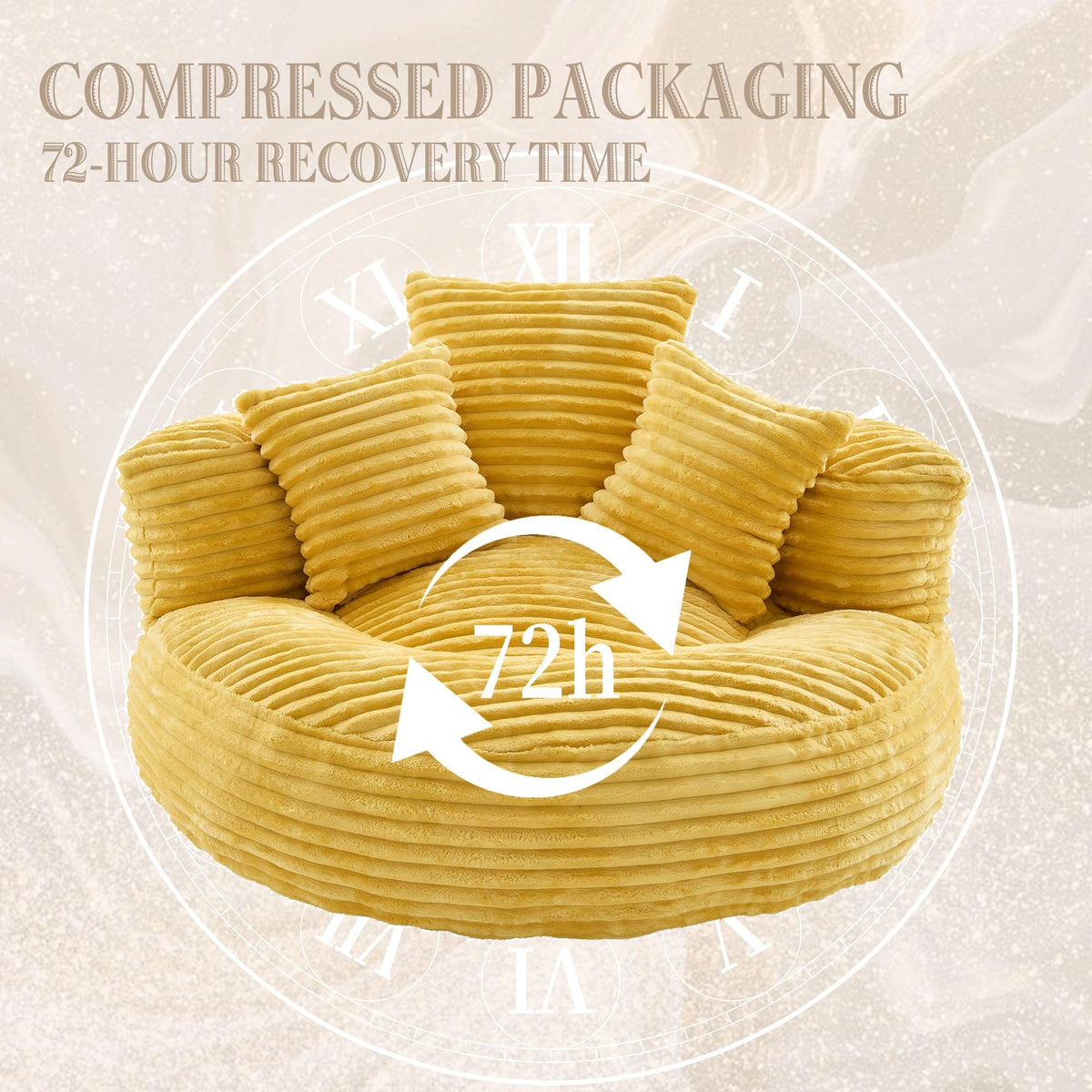 Oversized Corduroy Bean Bag Chair with 3 Pillows G1035