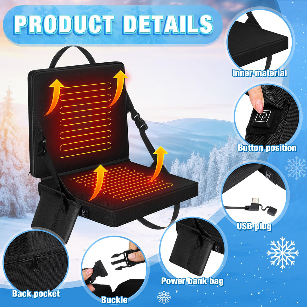 2 Pcs Portable Foldable Heated Seat Cushion USB Powered 3 Mode Adjustable Pad with Pocket B569213