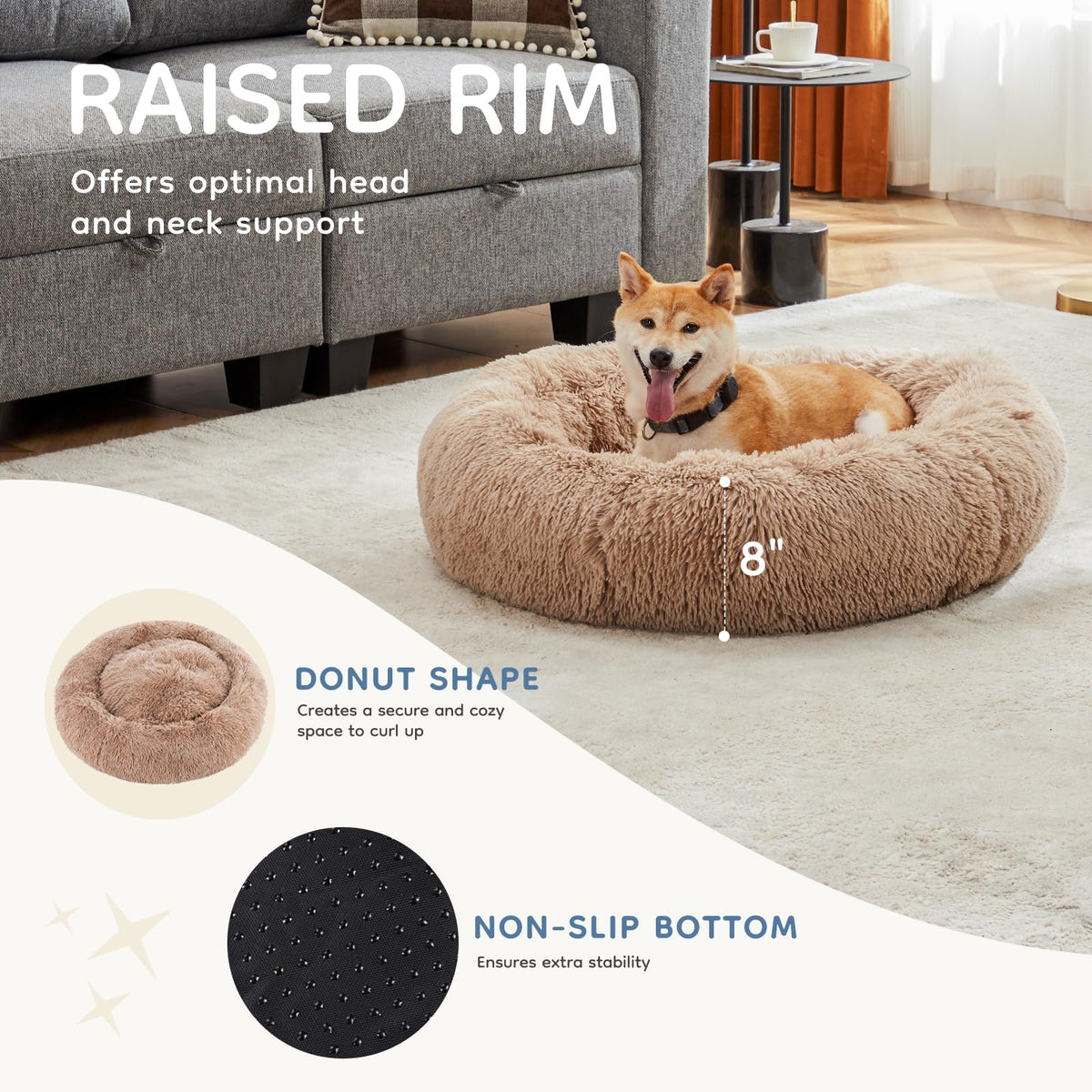 30.7 Inch Fluffy Faux Fur Plush Dog Bed V281