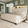 Queen Beige Platform Bed Frame with LED Headboard T141