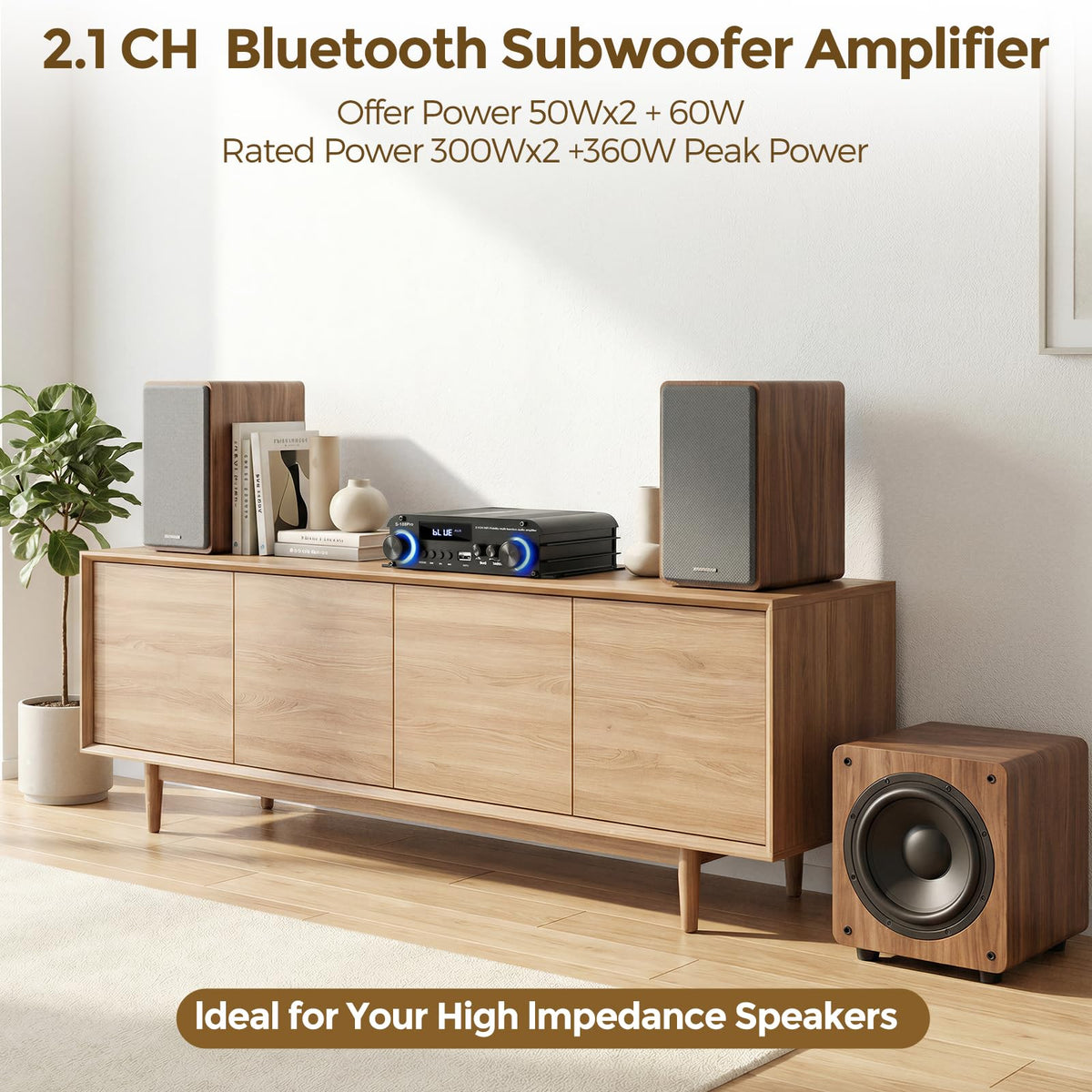 2.1 Channel Stereo Audio Amplifier Bluetooth 5.0 with Remote D325