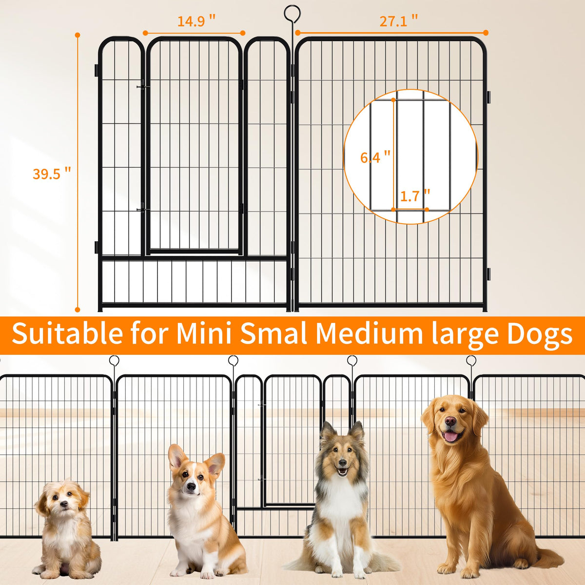 16-Panel Heavy-Duty Metal Dog Playpen Y66846