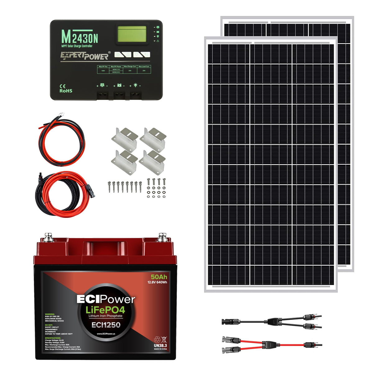 200W 12V Solar Panel Kit with 50Ah LiFePO4 Battery and 30A MPPT Controller Q791
