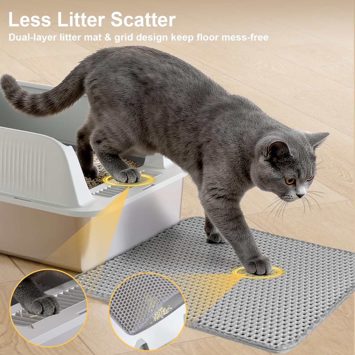 XL Stainless Steel Cat Litter Box with High Sides, Litter Mat, Scooper Y47748