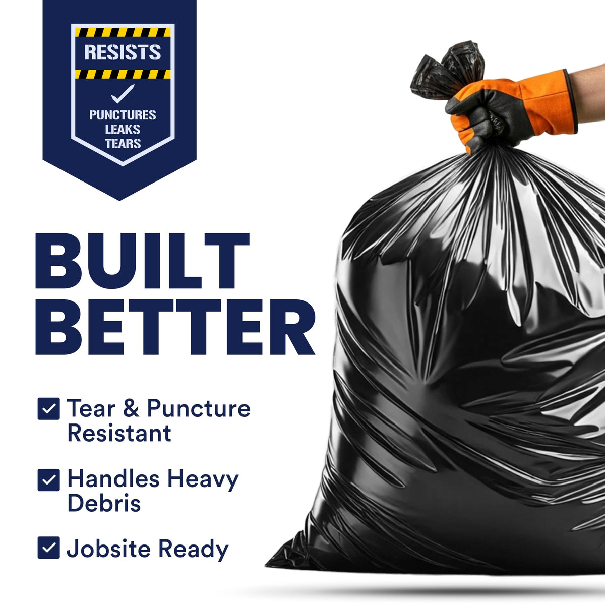 42 Gallon 3.0 Mil Black Heavy Duty Trash Bags 50 Count R22711