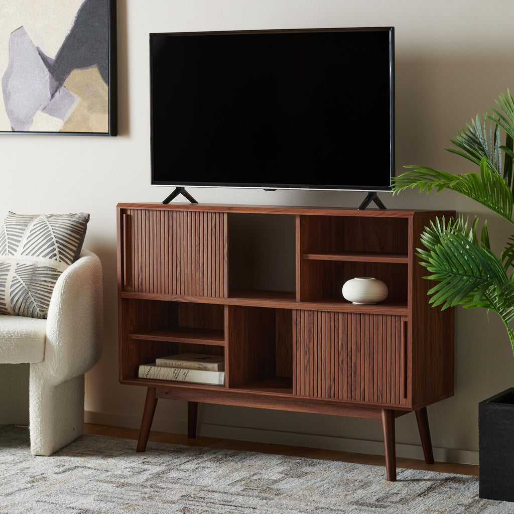 Walnut Brown TV Stand with Sliding Door N1754