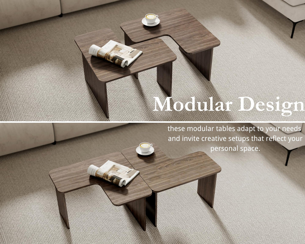 L Shaped Nesting Coffee Table Set of 2 Walnut Q401713