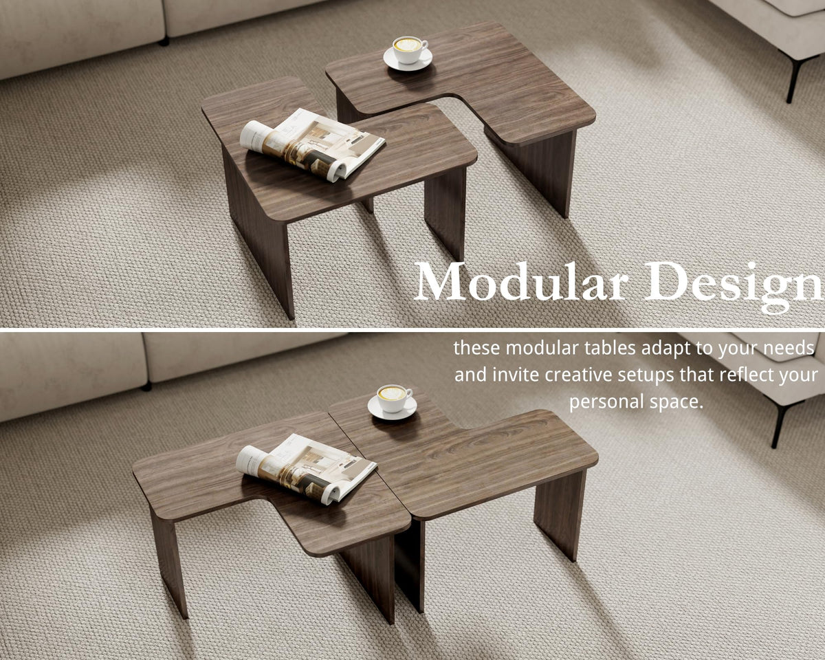 L Shaped Nesting Coffee Table Set of 2 Walnut Q401713