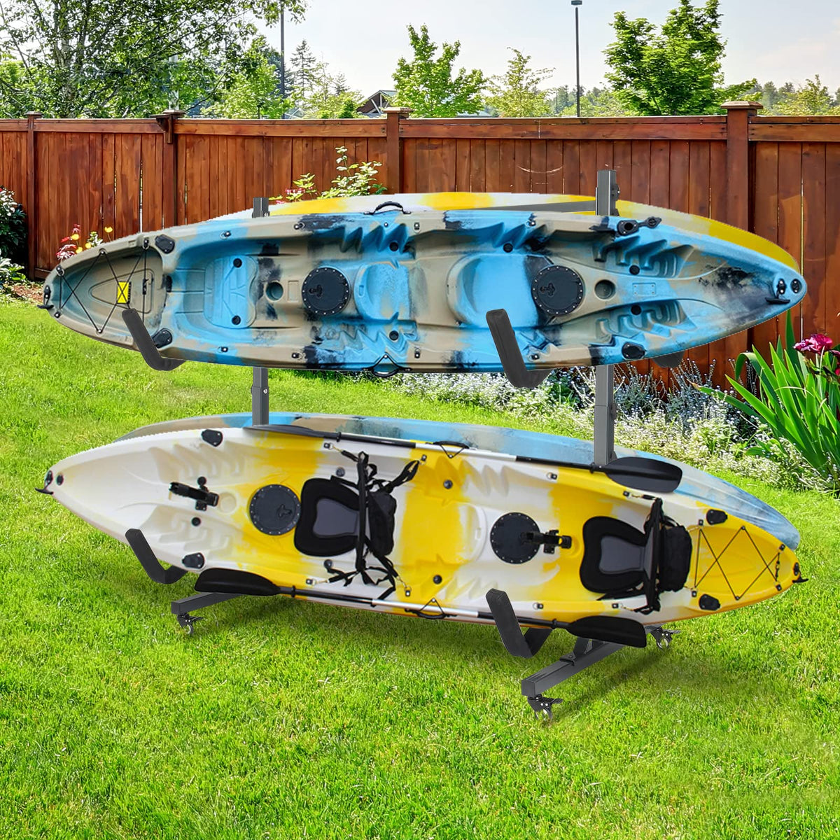 Freestanding Kayak Storage Rack with Lockable Wheels A141